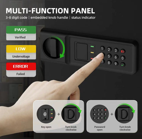 Person entering code on electronic keypad of Beefy Digital Safe Box With Electronic Keypad Lock For Home And Office