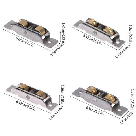 Top Shelf Stainless Steel Sliding Door And Window Double Wheel Pulley Rollers Heavy Duty Flat Groove Track Replacement Parts close-up view showing dimensions.