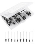 Black Aluminum Blind Rivets Kit 120 Pcs Sizes M2.4 M3.2 M4 Easy to Install DIY Ready Decorative Fasteners in plastic case