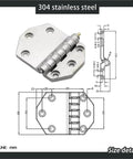 Rock Solid Detachable Hinge For Folding Container Doors Built Damn Tough With Genuine 304 Stainless Steel detailed front and side view.