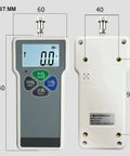 Heavy Duty Digital Force Gauge Featuring Bulletproof S Type Sensor And Quick Tap Peak Hold Mode For Straight Ahead Push Pull Testing Up To 1000 Newtons On Any Job Site Bench, showing front and back views.