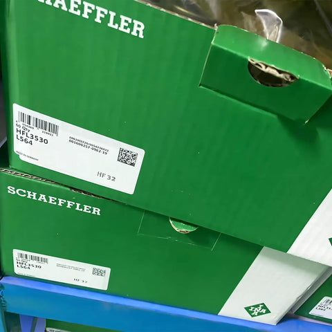 One Way Needle Roller Clutch Bearing With Drawn Cup Construction For HFL3530-L564 Specs packaging in green box with labels.