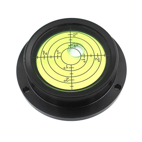 Pro Shop Grade 70Mm Metal Bubble Level Balancer With Mounting Holes For Construction Machinery And Cloud Platforms Built Tough Dead On Precision Spirit Tool In Black And Green showing a circular level gauge with degree markings.