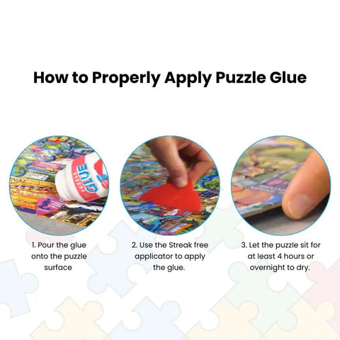 Puzzle Glue With Wide Plastic Spreader Easy To Apply Dries Clear And Quick application steps for jigsaw puzzle display