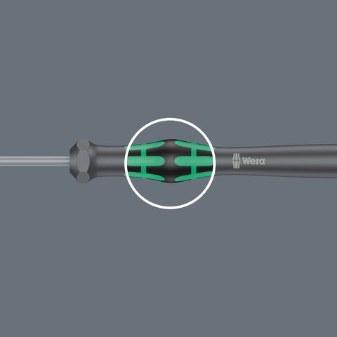 Close-up of Kraftform Micro 2035 Slotted Electronics Precision Screwdriver With 2mm Tip And 100mm Blade Ergonomic Micro Handle