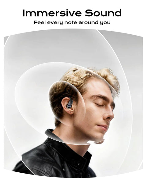 Man wearing Bluetooth 5.4 Wireless Earbuds With Secure Ear Hooks For Running And Workouts IPX7 Waterproof Sport Headphones