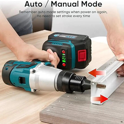 Cordless Automatic Rivet Gun With Quick Lithium Battery Electric Riveting Tool for easy setup and manual mode operation.