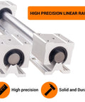Top Shelf SBR16 Linear Rail Kit Featuring Two 500 mm Full Supported Shafts And Four Square Carriage Blocks For Slick DIY CNC Router And Mill Custom Fabrication Work, showing high precision linear rail with bearing blocks.