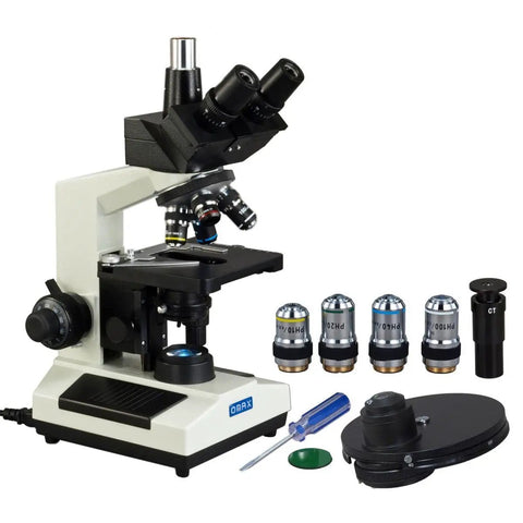 LED Trinocular Compound Microscope With Phase Contrast Kit Pro Grade Brightfield And Phase Contrast 40X To 2500X Magnification