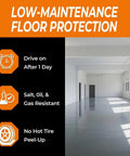 Image of a gray high-gloss floor in an industrial space featuring benefits of Self Leveling Epoxy Floor Coating Kit Three Gallon 100 Percent Solids.