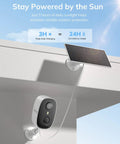 Rugged 2K Wireless Solar Security Camera For Outdoor Home Monitoring mounted with solar panel for reliable outdoor protection.