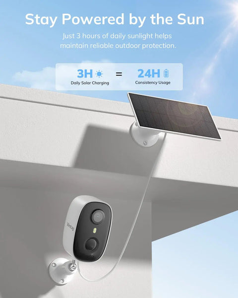 Rugged 2K Wireless Solar Security Camera For Outdoor Home Monitoring mounted with solar panel for reliable outdoor protection.