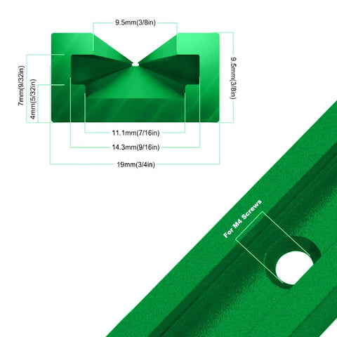 Heavy Duty Green T Tracks For Woodworking Workshop Benches Premium 6063 Aluminum Fence Rails detailed measurements and features