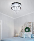 Dimmable Crystal LED Flush Mount Ceiling Light With Remote Control, slick modern chandelier in bedroom setting