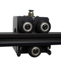 Top Tier V Slot Pulley For Modern 3D Printers Featuring Hella Smooth 625ZZ Bearings viewed from the front with wheels and frame.