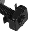 50 Pack Server Rack Cage Nuts And Mounting Screws Kit With Ultra Heavy Duty Metal Washers close-up of black square insert nut with screw