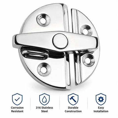 Top Shelf Rugged Ready To Rock 316 Stainless Steel Rotary Twist Lock Latch For Marine Boat Hatches Cabinet Doors And Flush Access Panels Including Screw Kit, close-up view showing durable design.
