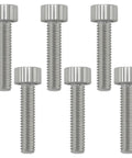 M6 X 25 Millimeter Titanium Bolts, Killer Lightweight Hex Screws For Bikes And Motorcycle Whips, Rust Proof Fastener Pack, Boss Grade Upgrades, Natural Finish, Tight Fit shown in a group of six.