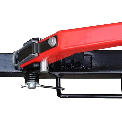 Close-up of Heavy Duty 1500 Lb Wheel Dolly Rock Solid Ratchet Lift handle and locking mechanism for safe operation.