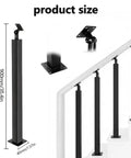 Straight Up Solid Heavy Duty Holeless Railing Post Two Seventy Adjustable Mount For Decks And Porches Matte Black Ironwork Design with size details.