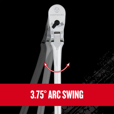 V Series Half Inch Drive Ratchet With 3.75 Inch Arc Swing And 180 Degree Articulating Flexible XL Head Enclosed 96 Tooth Gear