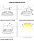 Installation steps for Four Pack Waterproof Recessed Downlights Deliver Big Time Brightness With Anti Glare Cob Led Tech Dead Simple Mounting And Sleek Aluminum Housing Perfect For Bathroom Kitchen Reno 20W 6000K Daylight.