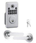 Silver Fingerprint Deadbolt Keyless Entry Door Lock with keypad and keys, silver finish, easy install, secure door access.