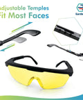 Hardcore UV Protective Safety Glasses With Snug Yellow Tint Anti Fog And Anti Glare Shield Wraparound Polycarbonate Lens with adjustable temples.