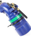 close-up of blue zinc alloy connection for The Ultimate Workhorse 2 Inch Adjustable Irrigation Sprinkler Spray Gun