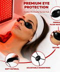 Top Shelf 4 Pack Semi Clear Safety Glasses For Tanning Beds And Sunbeds No Sweat Adjust Red Light Therapy Goggles resting on a user.
