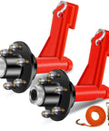 Upgrade 2 Pack 6 Lug Shipping Container Wheel Kit With 6x5.5 Inch Bolt Pattern Heavy Duty Axle And Ratchet Strap shown in red and black.