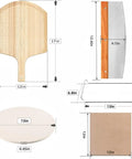 5 Piece Round Pizza Stone Set With 13 Inch Stone, Oak Wood Pizza Peel, Paddle, Serving Rack, Large Cutter, Parchment Papers Display