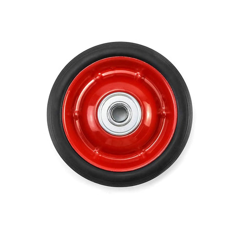 Top Shelf 5 By 1 Point 5 Inch Rubber Caster Wheels Two Pack With Ball Bearing Design, red wheel top view, durable rubber construction.