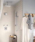Modern bathroom with Via 3/4 Inch Volume Control Trim Kit Chrome Finish, Requires S3600 Valve, M-PACT Compatible in tiled shower