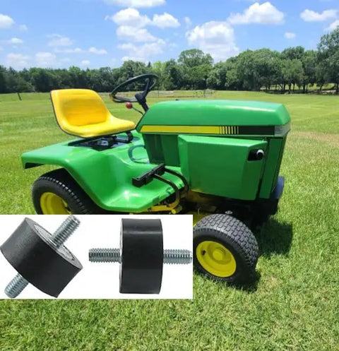 Heavy Duty Replacement Rubber Isolator Mount For John Deere Lawn Tractors Part M76270 2 Pack with tractor and mount pads.
