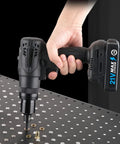 Killer 21V Brushless Electric Cordless Ram Gun And Blind Rivet Nut Tool in use with threaded inserts on a metal surface.