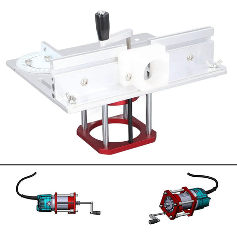 Solid Aluminum Router Table Insert Plate With Smooth Flip Lift Base and Quick Zero To Fifty Four Millimeter Height Tweaks, detailed view.