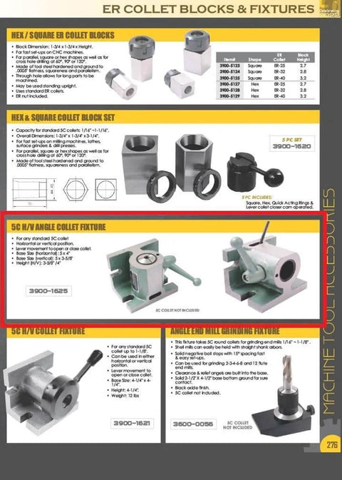 Workhorse 5C Horizontal And Vertical Angle Collet Fixture With Lever Open Close for Any Standard 5C Collet Dual Base Options
