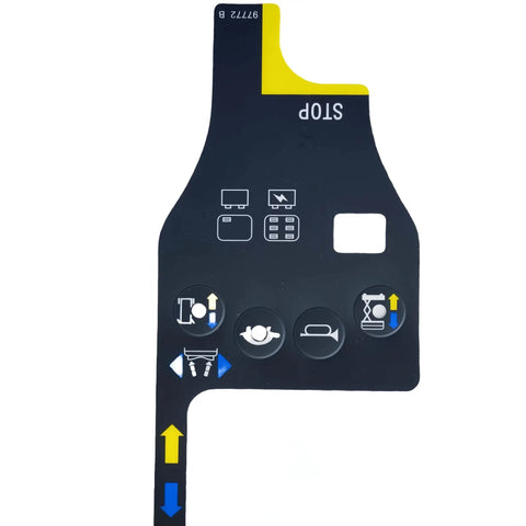 Top Shelf Replacement Play Control Box Overlay Decal Sheets 97772 97772GT 97772B for Genie GR lift consoles showing button layout.