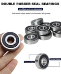 10 Pack 6200-2RS Double Rubber Seal Deep Groove Ball Bearings 10x30x9mm, shown pre-lubricated with chrome steel construction.