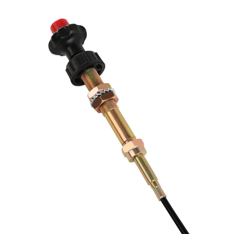 Close-up of 6 Ft Vernier Adjustable Locking Throttle Cable for PTO and dump applications with stainless core and control knob.