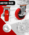 Industrial Grade 6x2 Polyurethane Casters, Set Of 4, 5000 Lb Capacity, Polypropylene Wheel shown in size diagram.
