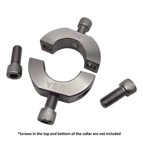 7/8" (0.875") Bore Mountable Two-Piece Clamping Shaft Collar in 303 Stainless Steel - Made in USA components with screws