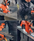 Built Tough Cordless Circular Saw For Zero Sweat Cold Cutting Sheet Metal And Pipe No Spark Action Dang Precise Profiling Up To Fifty Seven Millimeter Depth With Six Adjustable Speed Settings 18V Battery Ready in use cutting metal.