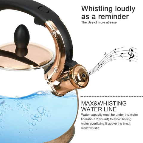 Stainless Steel Whistling Tea Kettle With Encapsulated Bottom For Even Heat Distribution 2.8 Quart Quick Boil