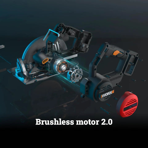 Detailed view of the brushless motor in a Heavy Duty Cordless Circular Saw Brings Knockout Forty Volt Power.