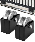 4 Inch V Groove Sliding Gate Roller Wheels 2 Pack Featuring Rugged Steel Construction show from front in black containers.