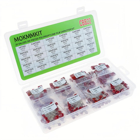 Makers Market Essentials Delivering Three Hundred Drop Dead Reliable Cbb22 Capacitor Build Packs in organized carrying case.