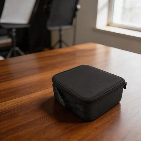 Durable Telescope Accessory Bag With Removable Dividers And Eyepiece Storage for Astrophotography Gear, shown on a wooden table.