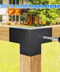 Heavy Duty 4x4 Pergola Brackets Set For Outdoor DIY Install 3 Way Right Angle Corner Brackets In Black Powder Coated Steel